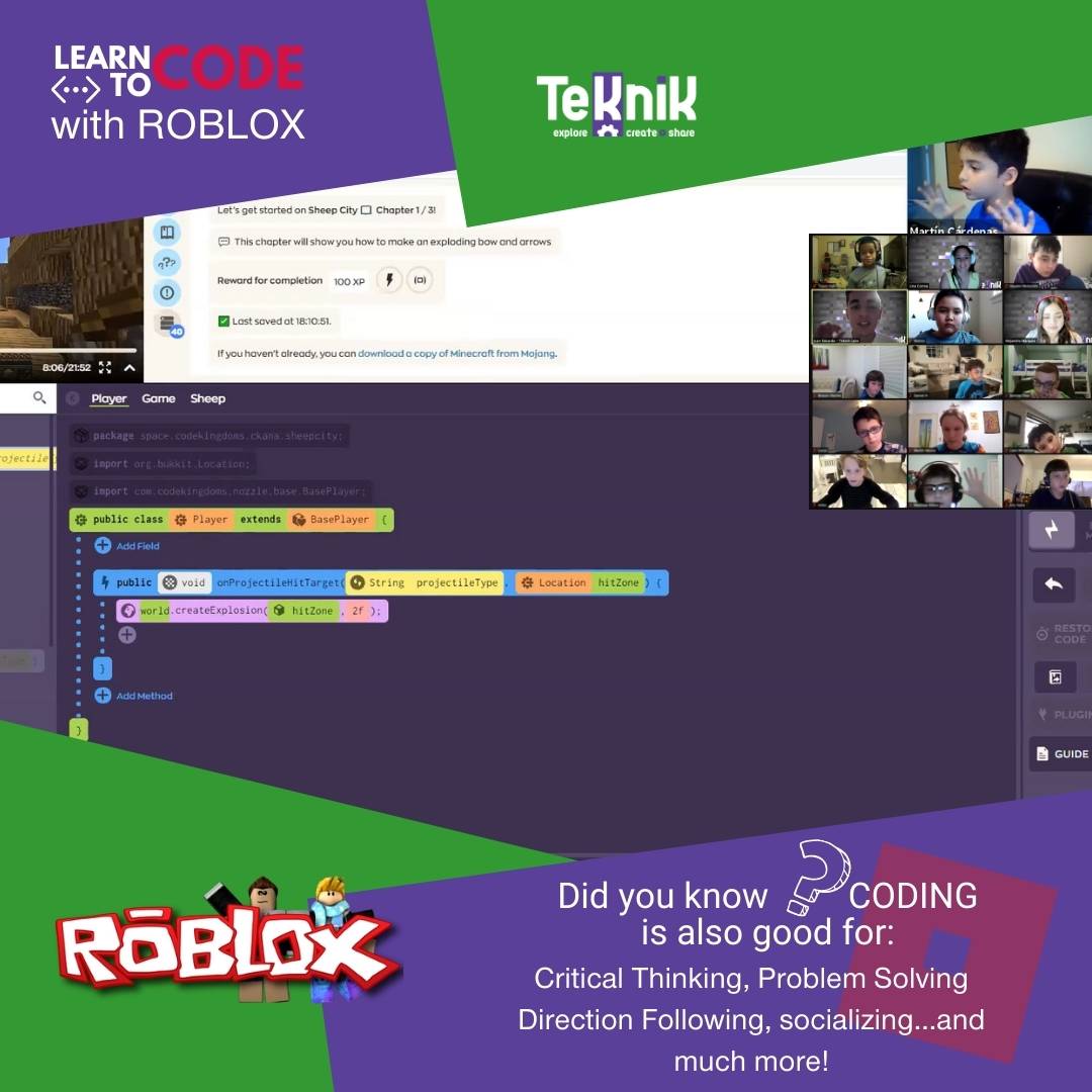 Learn Coding Roblox Virtual Classes Teknik Bricks 4 Kidz - roblox create lines of code